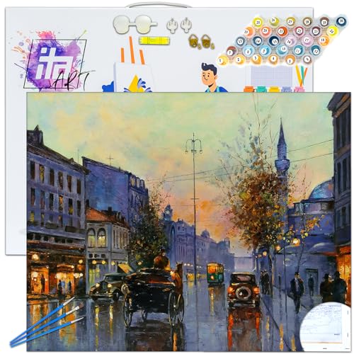 ITA Art Malen nach Zahlen Komplett Set mit Keilrahmen, Acrylfarben, Pinseln, Zubehör, Geschenkbox - DIY Gemälde Bastelset Kit mit Leinwand für Erwachsene, 40x50 cm, Altes Sofia von ITA