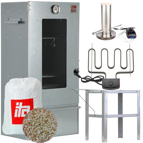 ITA Elektrischer Räucherofen 7000 - Smoker Set mit Heizung, Tisch, Rauchgenerator - Räucherschrank mit Fenster & Thermometer - Legierter Stahl - EU Qualität, Direkt vom Hersteller von ITA