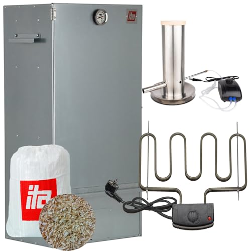 ITA Elektrischer Räucherofen 7001 - Smoker Set mit Heizung, Rauchgenerator - Räucherschrank mit Thermometer - Legierter Stahl - EU Qualität, Direkt vom Hersteller - 81 cm mit 3 Etagen von ITA