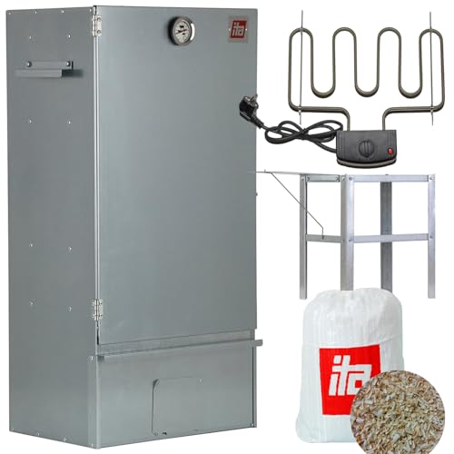 ITA Elektrischer Räucherofen 7001 - Smoker Set mit Heizung, Tisch - Räucherschrank mit Thermometer - Legierter Stahl - EU Qualität, Direkt vom Hersteller - 81 cm mit 3 Etagen von ITA