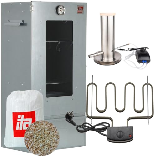 ITA Elektrischer Räucherofen 7002 - Smoker Set mit Heizung, Rauchgenerator - Räucherschrank mit Fenster & Thermometer - Edelstahl - EU Qualität, Direkt vom Hersteller - 81 cm mit 3 Etagen von ITA