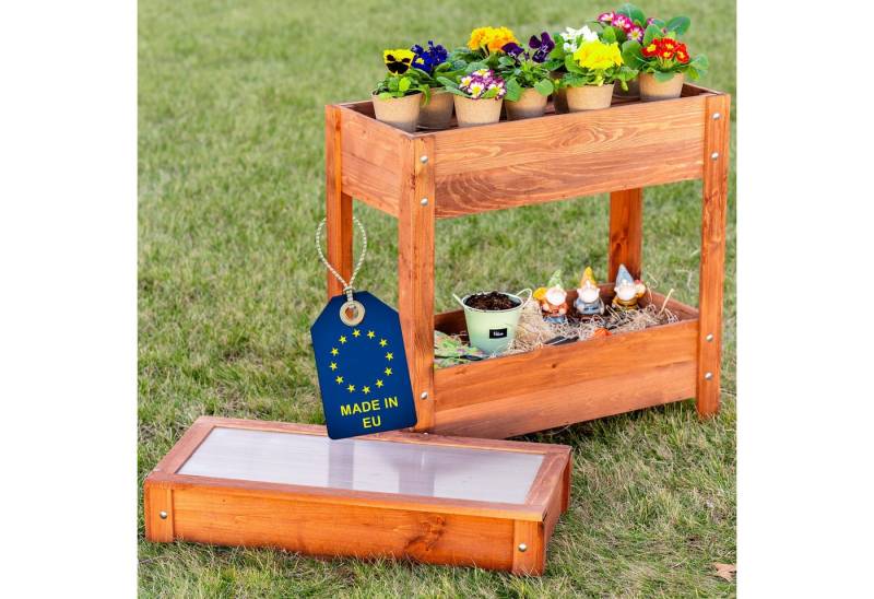 ITA Hochbeet Hochbeet 80x37x78 cm mit 2 Ebenen und Frühbeetaufsatz (1 St), Wetterfest, mit Innenfolie, für Garten, Terrasse, Balkon von ITA