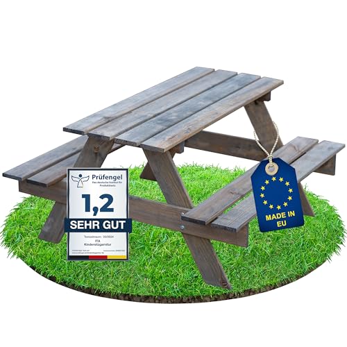 ITA Kindersitzgarnitur aus Holz - Kinder Picknicktisch mit 2 Bänken - Kinder Sitzgruppe für Indoor & Outdoor - Qualität direkt vom Hersteller - Made in EU, Farbe:Grau von ITA