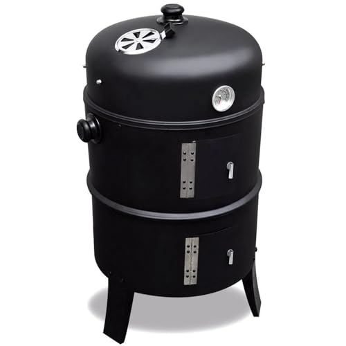 ITA Räuchergrill 3in1 Multifunktional - Grillen, Räuchern, Garen - Modularer Holzkohlegrill Smoker mit Thermometer & regulierbarem Luftabzug am Deckel - Grilltonne Räucherofen von ITA