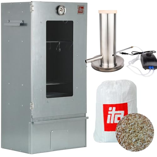 ITA Räucherofen 7000 - Smoker Set mit Rauchgenerator - Räucherschrank mit Fenster & Thermometer - Legierter Stahl - EU Qualität, Direkt vom Hersteller - 81 cm mit 3 Etagen von ITA