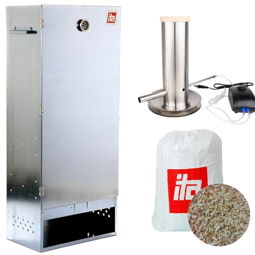 ITA Räucherofen 7003 - Smoker Set mit Rauchgenerator - XL Räucherschrank mit Thermometer - Legierter Stahl - EU Qualität, Direkt vom Hersteller - 111 cm mit 4 Etagen von ITA