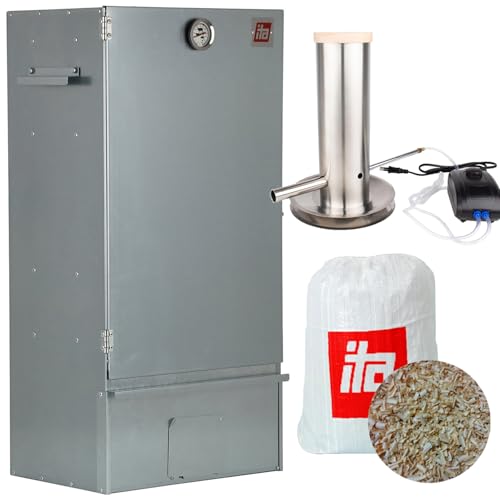 ITA Räucherofen 7005 - Smoker Set mit Rauchgenerator - Räucherschrank mit Thermometer - Edelstahl - EU Qualität, Direkt vom Hersteller - 81 cm mit 3 Etagen von ITA