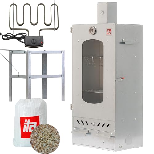 ITA Räucherofen 7012 - Smoker Set mit Heizelement, Tisch & Räucherspänen - Räucherschrank mit 3 Etagen - Legierter Stahl, mit Sichtfenster & Kaminabzug - Qualität Made In EU Direkt vom Hersteller ITA Räucherofen 7012 - Smoker Set mit Heizelement, Tisch & Räucherspänen - Räucherschrank mit 3 Etagen - Legierter Stahl, mit Sichtfenster & Kaminabzug - Qualität Made In EU Direkt vom Hersteller von ITA