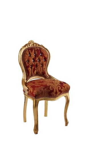 Sessel Barock - Stil Luigi XIV° - Stuhl aus Mahagoni (Rotgold Damast) von ITALUX MORE LIGHT