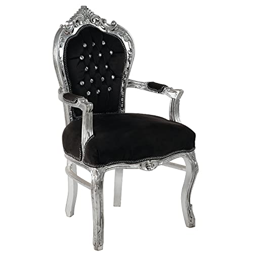 ITALUX MORE LIGHT Barock-Sessel - Stil Luigi XIV° - Stuhl aus Mahagoni Silber und schwarzem Samt von ITALUX MORE LIGHT
