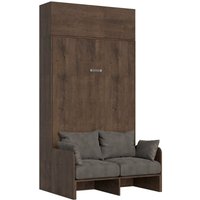 Kentaro 140 cm französisches Klappdoppelbett mit Sofa und Wandeinheit aus Walnussholz, grau - Itamoby von ITAMOBY