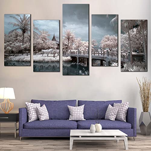 5 Stück Wandkunst Leinwand Malerei Landschaft Poster Thailand Tempel Wasserbrücke Modernes Zuhause Wohnzimmer Schlafzimmer Dekoration,30x40 30x60 30x80cm von ITAWS