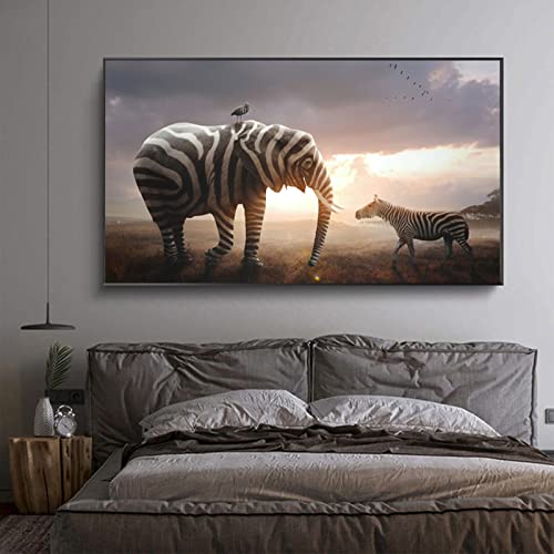 ITAWS Foto Schwarz Weiß Wandbild Tiermalerei Elefant Zebra, 30X40 Ohne Rahmen Wandkunst Leinwand Malerei Nordic Poster Und Druck Vintage von ITAWS