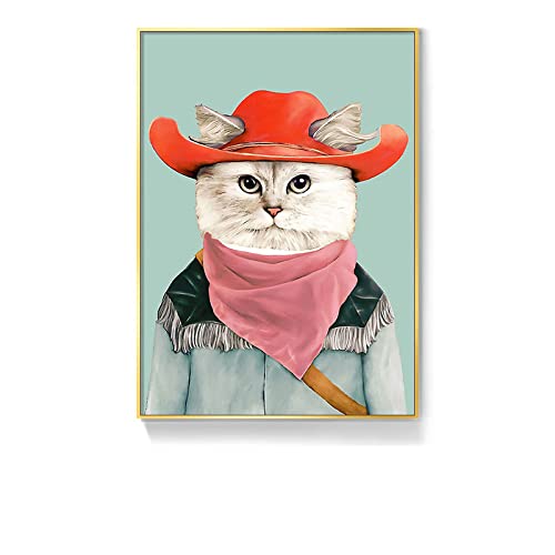 ITAWS Poster Katze Mit Rotem Hut, 50 X 70 Cm Ohne Rahmen Leinwand Malerei Poster Und Druck Wandkunst Bild Für Wohnzimmer Home Decor/Kein Rahmen von ITAWS