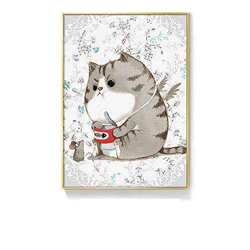 ITAWS Poster Süße Katze Und Maus, 40 X 50 Cm Ohne Rahmen Leinwand Malerei Poster Und Druck Wandkunst Bild Für Wohnzimmer Home Decor/Kein Rahmen von ITAWS
