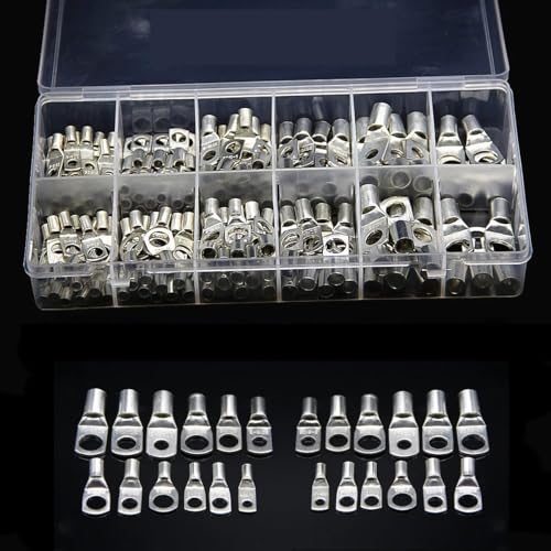 ITCLEYMDZV 340Pcs SC4-25 Tin Plated Copper Ring Lug Terminal Battery Wire Connectors Cable Crimped Soldered Box Set von ITCLEYMDZV