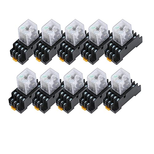 Relais 10set MY4NJ HH54PL AC/DC 12/24/36V/48V/110/220V/380V Spule 4NO 4NC Grüne LED-Anzeige Leistungsrelais DIN-Schiene 14-poliger Sockel(Color:Dc,Size:48V) von ITCLEYMDZV