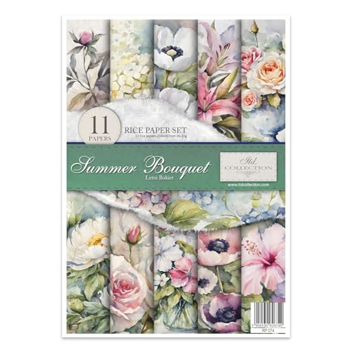 ITD Collection - Reispapier Decopatch - Decoupage Papier - Motivpapier für Serviettentechnik - Rice Paper Sheets - A4 29,7 x 21 cm - Summer Bouquet - RP-074 von ITD Collection
