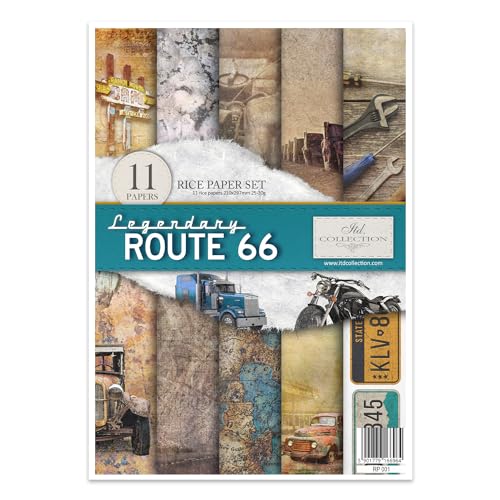 ITD Collection - Reispapier Decopatch - Decoupage Papier - Motivpapier für Serviettentechnik - Rice Paper Sheets - A4 29,7 x 21 cm - Legendary Route 66 - RP-001 von ITD Collection