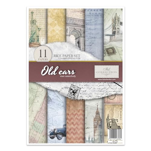 ITD Collection - Reispapier Kreativset A4 Decoupage Rice Paper Sheet 29,7 x 21 cm Serviettentechnik Mehrfarben (Old Cars, RP022) von ITD Collection