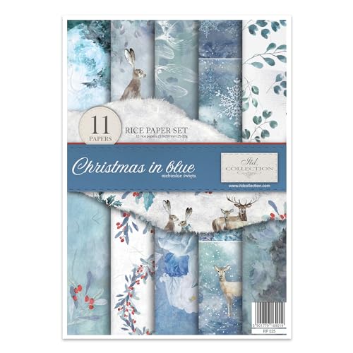 ITD Collection - Reispapier Kreativset A4 Decoupage Rice Paper Sheet 29,7 x 21 cm Serviettentechnik Mehrfarben (Christmas in Blue, RP025) von ITD Collection