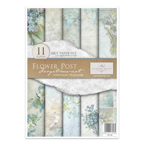 ITD Collection - Reispapier Kreativset A4 Decoupage Rice Paper Sheet 29,7 x 21 cm Serviettentechnik Mehrfarben (Flower Post Forget-me-not, RP036) von ITD Collection
