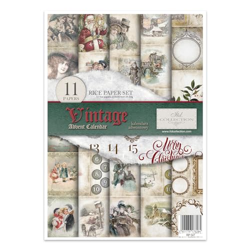 ITD Collection - Reispapier Kreativset A4 Decoupage Rice Paper Sheet 29,7 x 21 cm Serviettentechnik Mehrfarben (Vintage Advent Calendar, RP047) von ITD Collection