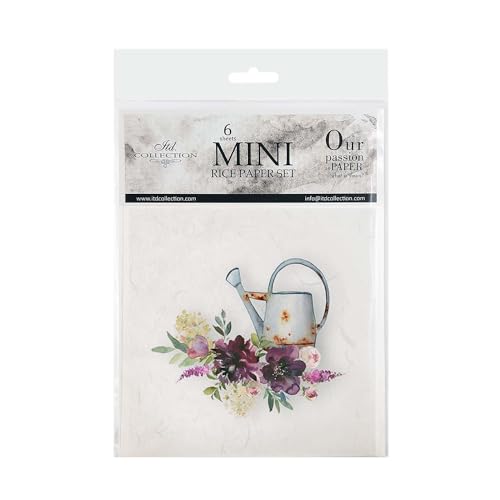 ITD Collection - Mini Reispapier Kreatives Set 14,8 x 14,8 cm (6 Blätter), Decoupage Reispapiere für Basteln, Papier zum Dekoration, Mehrfarbig (RSM019), Garden of Dreams von ITD Collection