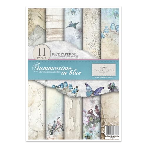 ITD Collection - Reispapier Kreativset A4 Decoupage Rice Paper Sheet 29,7 x 21 cm Serviettentechnik Mehrfarben (Summertime in Blue, RP017) von ITD Collection