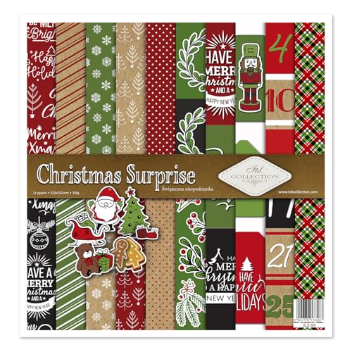 ITD Collection - Scrapbook Papier - Scrapbooking Set - Motivpapier zum Basteln - Dekorpapier 12x12 inches - 310 x 310 mm - 10 Blatt + 1 – Christmas Surprise - SLS-055 von ITD Collection