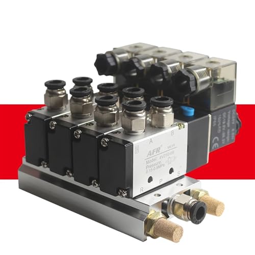 ITFOWIYD 4V110-06 M5 DC24V 12V 2-Positionen-5-Wege-Vier-Positionen-Magnetventil Aluminiumbasis Zubehör Schalldämpferset 3 4 5 Stationen AC220V AC110V(Ac110v 4 in 4 Out) von ITFOWIYD