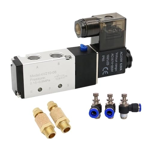 ITFOWIYD Pneumatisches elektrisches Magnetventil 4V210-08 5-Wege-2-Positions-Steuerluft-Gas-Magnetventil 12V 24V 220V 4mm-12mm Schlauchanschlüsse 1St(Sl 12mm Adjust,AC110) von ITFOWIYD