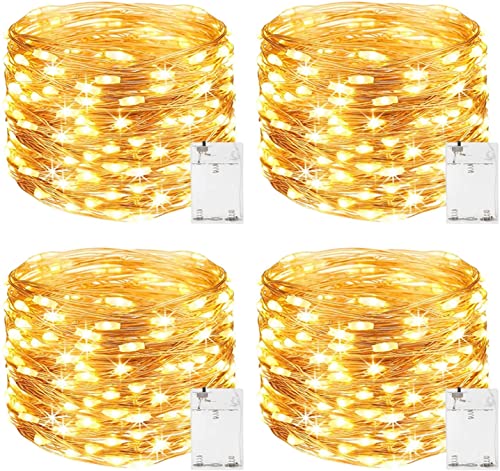 ITICdecor 10M 100LED Kupferdraht Batterie Lichterkette Innen für Party, Garten, Weihnacht,Halloween, Hochzeit, Beleuchtung Dekor (100LED 4Stück, Warmweiß) von ITICdecor