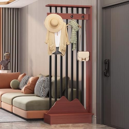 ITITI 1 Satz Raumteiler aus Holz mit Ablageregal und Kleiderhaken, for das Home Office und als dekoratives Display(Teak+Black,26.7x9.8x79.5in) von ITITI