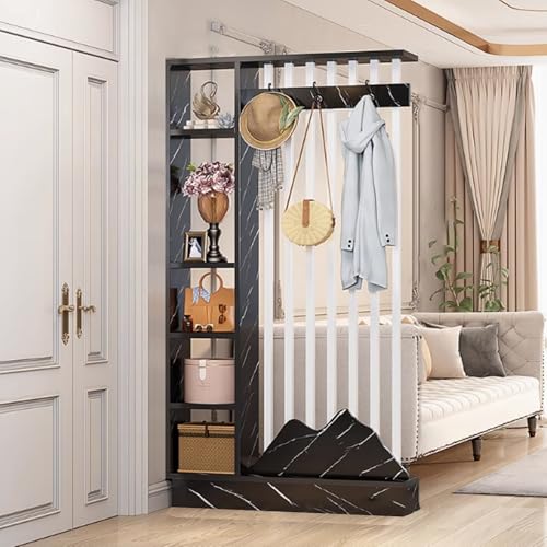 ITITI 1 Set dekorativer Raumteiler aus Teakholz mit Garderobe – stilvoller freistehender Sichtschutz for die Inneneinrichtung(B Texture+White,47.2x9.4x79.5in) von ITITI