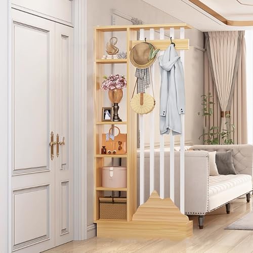 ITITI 1 Set dekorativer Raumteiler aus Teakholz mit Garderobe – stilvoller freistehender Sichtschutz for die Inneneinrichtung(L Walnut+White,31.4x9.4x79.5in) von ITITI