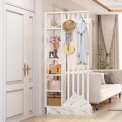ITITI 1 Set dekorativer Raumteiler aus Teakholz mit Garderobe – stilvoller freistehender Sichtschutz for die Inneneinrichtung(W Texture+White,31.4x9.4x79.5in) von ITITI