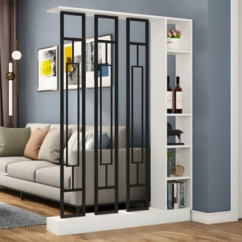 ITITI 1 Set stilvoller Raumteiler aus Holz for Home Office und Wohnzimmer – Sichtschutz mit Ablagefächern(White+Black,47.2x9.4x78.7in) von ITITI