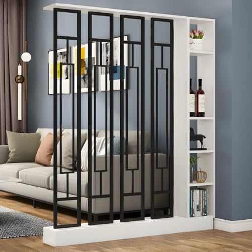 ITITI 1 Set stilvoller Raumteiler aus Holz for Home Office und Wohnzimmer – Sichtschutz mit Ablagefächern(White+Black,55.1x9.4x78.7in) von ITITI