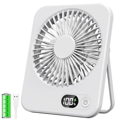 ITJMRJP Tischventilator USB Ventilator Klein 2500mAh Akku Ventilator Leise Mini Kleiner Tischventilatoren mit LED Anzeige Tragbarer Desk Fan Tisch Ventilator für Zuhause Büro Camping(Weiß) von ITJMRJP
