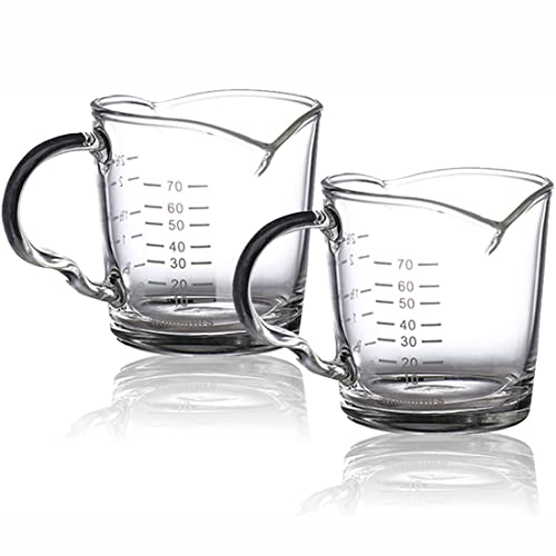 2er Glas Kaffee Messglas 70ML Espressoglas mit Doppelauslauf Messbecher Espresso Kaffeeglass mit Griff Shotglas Hitzebeständig Milchbecher Messen Kaffeebecher Glasmessbecher Barista Barkeeper von ITODA