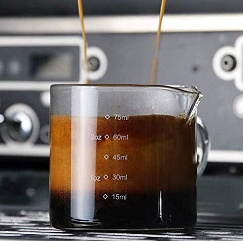 Glas Kaffee Messglas 2 Stück Messbecher 75ml Espressoglas Espresso Kaffeeglass mit Griff Shotglas mit Doppelauslauf Milchbecher Messen Kaffeebecher Hitzebeständig Glasmessbecher Barista Barkeeper von ITODA