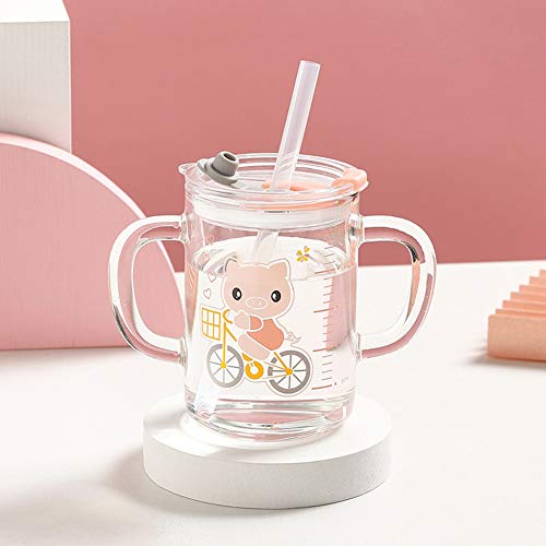 Glas Kinder Glasbecher 250ml Messbecher Borosilikatglas Becher mit Deckel Wasserbecher mit Strohhalm Trinkglas Mikrowellengeeignet Strohbecher Auslaufsicher Wasserglas Junge Trinkbecher Mädchen von ITODA