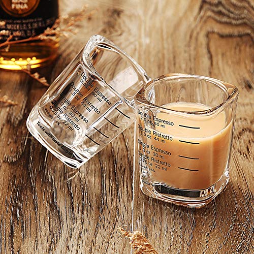 ITODA Glas Kaffee Set Espressoglas 60ml Shotglas 2 Stück Messbecher Esspresso Trinkglas Ristretto Cocktailglas Mokka Schnapsglas Shot Glas Gin Barglas Klein Whiskeyglas Messen Snackglas Likro von ITODA