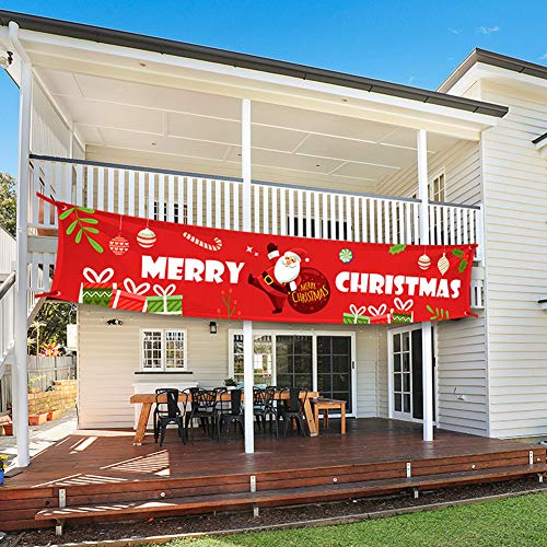 ITODA Weihnachten Deko Banner Weihnachtsdeko Lang Weihnachtsbanner Merry Christmas Flagge Hängedeko Tür Garten Weihnachtsschmuck Veranda Zeichen Gartendeko Dekoration Zaun Wand Laden Wandanhänger von ITODA