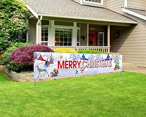 ITODA Weihnachten Deko Banner Weihnachtsdeko Lang Weihnachtsbanner Merry Christmas Flagge Hängedeko Tür Garten Weihnachtsschmuck Veranda Zeichen Gartendeko Dekoration Zaun Wand Laden Wandanhänger von ITODA