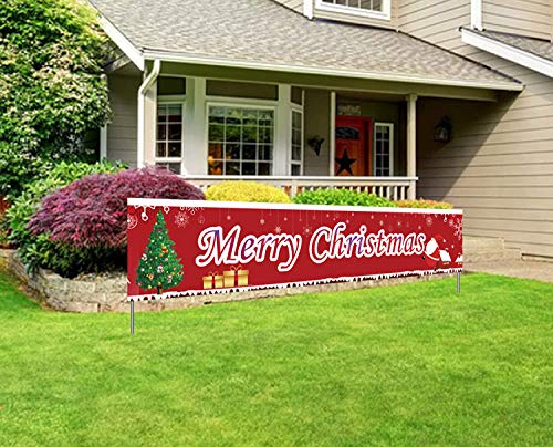 ITODA Weihnachten Deko Banner Weihnachtsdeko Lang Weihnachtsbanner Merry Christmas Flagge Hängedeko Tür Garten Weihnachtsschmuck Veranda Zeichen Gartendeko Dekoration Zaun Wand Laden Wandanhänger von ITODA