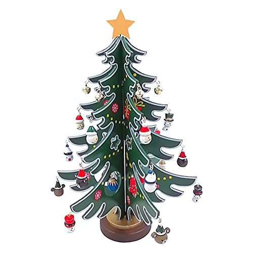 ITODA Weihnachten Deko Baum Mini Weihnachtsbaum DIY Miniatur Christbaum Künstlich Tannenbaum Rot Grün Weihnachtsdeko Holz Weihnachtsschmuck Stehend Christbaumschmuck Holzdeko Zimmer Fensterbank Tisch von ITODA