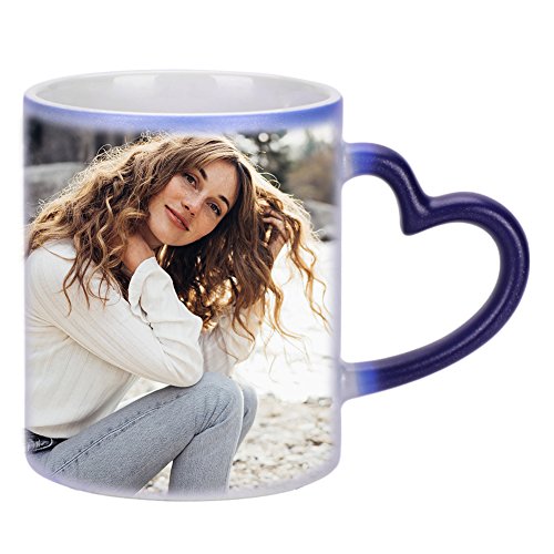 Tasse mit Wärmeeffekt Kaffeebecher Farbwechsel Becher Blau Kaffeetasse mit Thermoeffekt Teebecher Wärmeempfindliche Teetasse mit Löffel Benutzerdefinierte Farbwechseltasse für Geschenk Weihnachten von ITODA