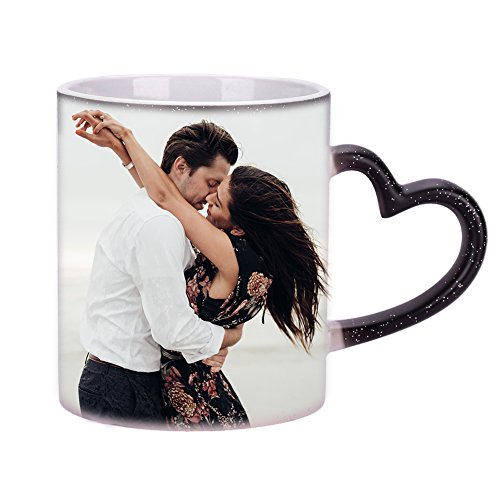 Tasse mit Wärmeeffekt Kaffeebecher Farbwechsel Becher Schwarz Kaffeetasse mit Thermoeffekt Teebecher Wärmeempfindliche Teetasse mit Löffel Benutzerdefinierte Farbwechseltasse für Geschenk Weihnachten von ITODA